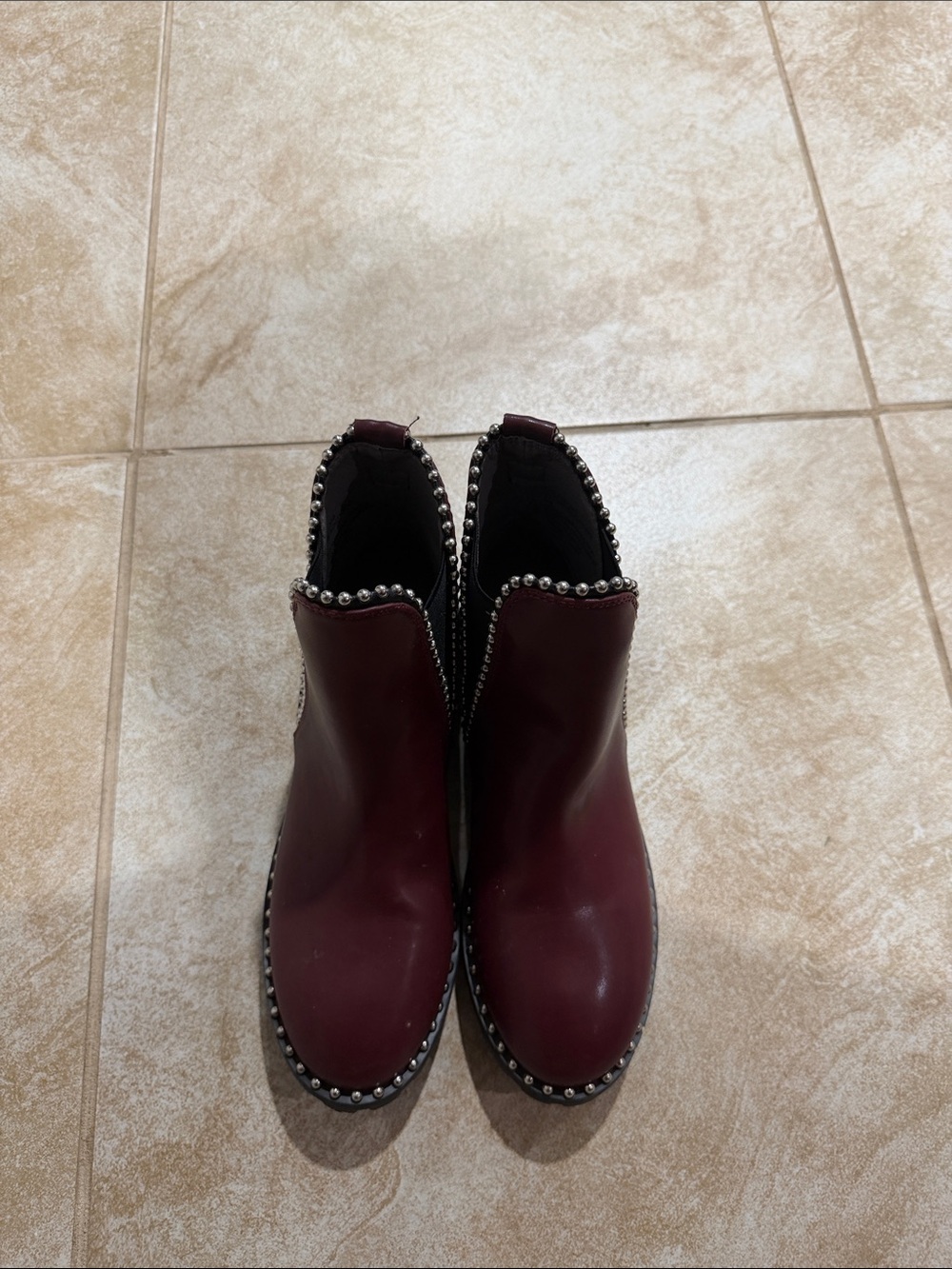 Seven Dials Women's Wine Leather Studded Chelsea Booties